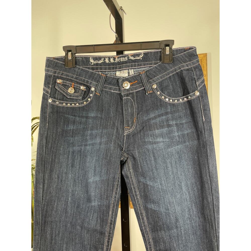 B.B. Jeans Company Women's Size 13 Blue Denim Dark Wash Rhinestone McBling Y2K - Picture 2 of 9